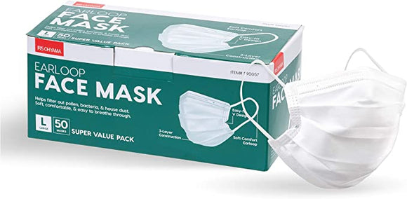 Face Mask IRIS USA Standard 50 PC Box, White, Large (Pack of 50)