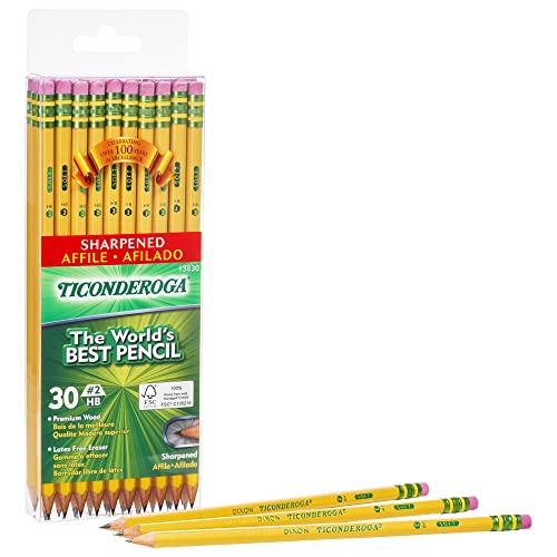 Ticonderoga Pre-Sharpened Pencils, 2 HB, Yellow, 30 Count