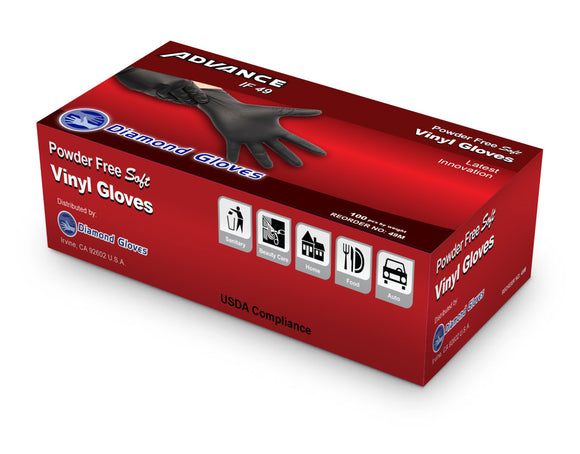 Disposable Gloves IF49 Black Vinyl Advance Diamond Gloves ( 1000/case )