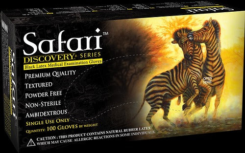 Safari® Powder Free Black Latex Gloves 1000 Case Tattoo | Mechanic | Examination Gloves
